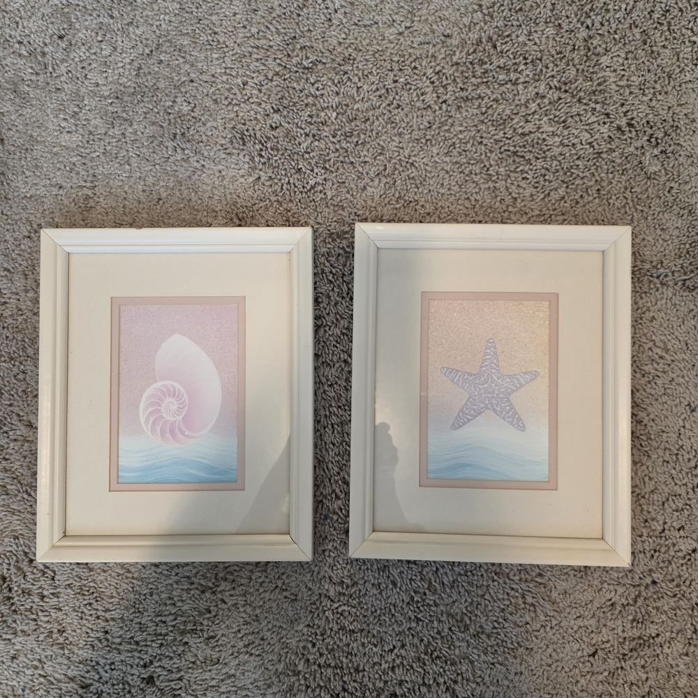 Coastal Shell and Starfish Framed Art Set - Cream See Call Outs In Photos